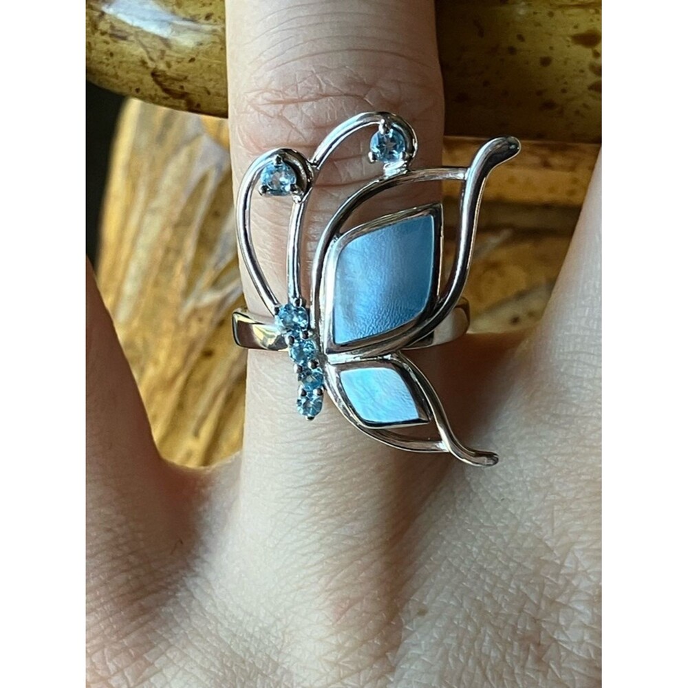 Swiss Blue Topaz Butterfly Ring Size 6
